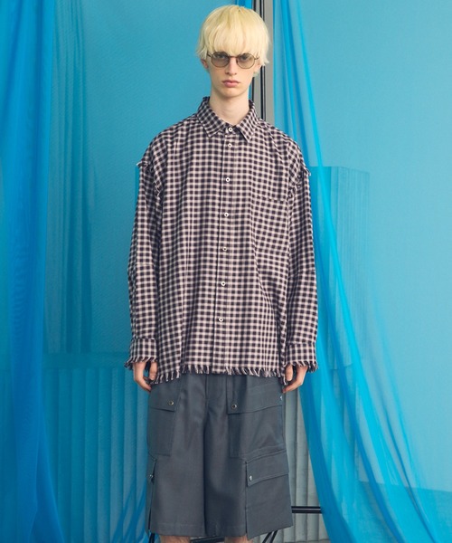 MAISON SPECIAL（メゾンスペシャル）の「《UNISEX》【Italian Dead Stock Fabric】Prime-Over Regular Collar Cut-off Shirt/【イタリアンデッドストックファブリック】プライムオーバーレギュラーカラーカットオフシャツ【MAISON SPECIAL/メゾンスペシャル】（シャツ/ブラウス・メンズ・ブルー/ブラック/ダークパープル/パープル/ネイビー/レッド/ダークネイビー/ブラウン・2/0/1）」の10枚目の写真