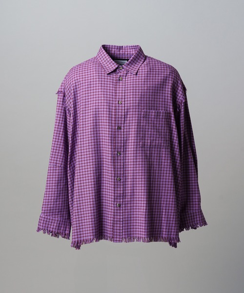 MAISON SPECIAL（メゾンスペシャル）の「《UNISEX》【Italian Dead Stock Fabric】Prime-Over Regular Collar Cut-off Shirt/【イタリアンデッドストックファブリック】プライムオーバーレギュラーカラーカットオフシャツ【MAISON SPECIAL/メゾンスペシャル】（シャツ/ブラウス・メンズ・ブルー/ブラック/ダークパープル/パープル/ネイビー/レッド/ダークネイビー/ブラウン・2/0/1）」の22枚目の写真