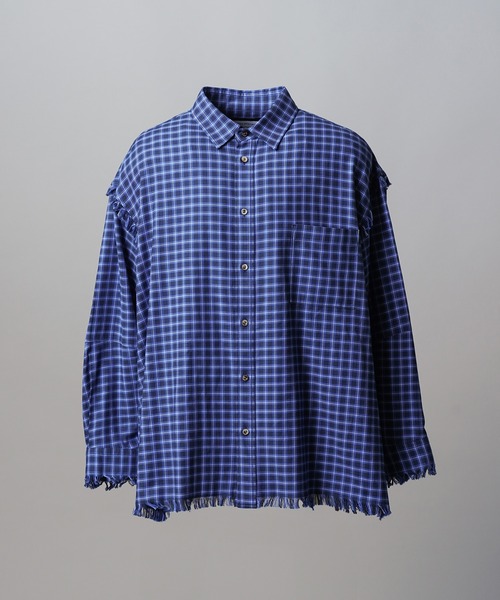 MAISON SPECIAL（メゾンスペシャル）の「《UNISEX》【Italian Dead Stock Fabric】Prime-Over Regular Collar Cut-off Shirt/【イタリアンデッドストックファブリック】プライムオーバーレギュラーカラーカットオフシャツ【MAISON SPECIAL/メゾンスペシャル】（シャツ/ブラウス・メンズ・ブルー/ブラック/ダークパープル/パープル/ネイビー/レッド/ダークネイビー/ブラウン・2/0/1）」の20枚目の写真