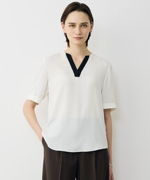 BackSatinAmunzen 5分袖キーネックブラウス（シャツ/ブラウス）｜ICB