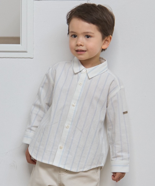 petit main（プティマイン）の「【リンク】アソート柄長袖シャツ（シャツ/ブラウス・キッズ・オフホワイト/ライトブルー/グリーン・80ｃｍ/120cm/130cm/110cm/90cm/100cm）」の2枚目の写真