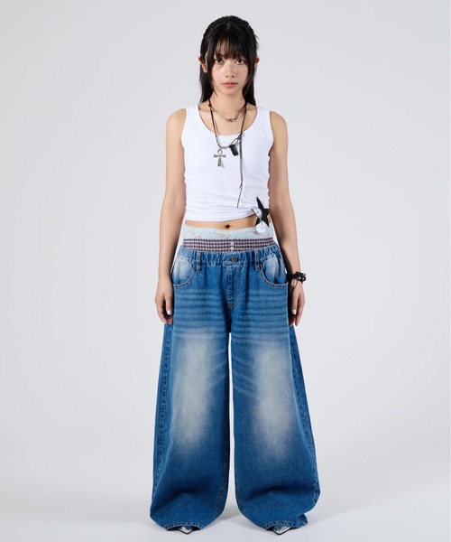 sedacle girl(セダクルガール)の「チェックレイヤードデニム(デニムパンツ・レディース・ライトインディゴブルー/ブラック・MEDIUM/SMALL)」の18枚目の写真