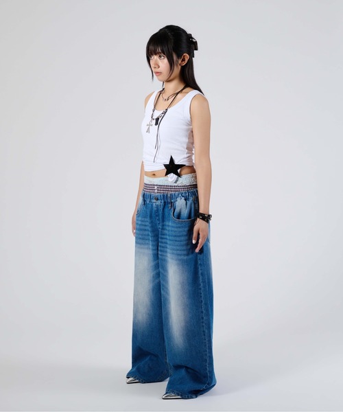 sedacle girl(セダクルガール)の「チェックレイヤードデニム(デニムパンツ・レディース・ライトインディゴブルー/ブラック・MEDIUM/SMALL)」の19枚目の写真