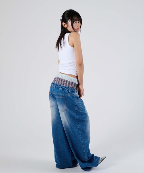sedacle girl(セダクルガール)の「チェックレイヤードデニム(デニムパンツ・レディース・ライトインディゴブルー/ブラック・MEDIUM/SMALL)」の21枚目の写真