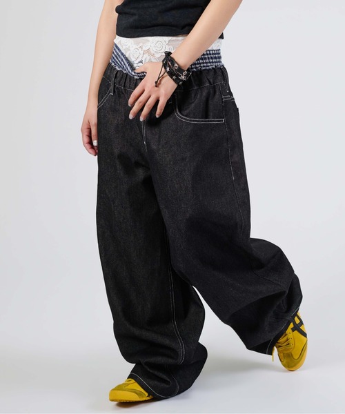 sedacle girl(セダクルガール)の「チェックレイヤードデニム(デニムパンツ・レディース・ライトインディゴブルー/ブラック・MEDIUM/SMALL)」の7枚目の写真