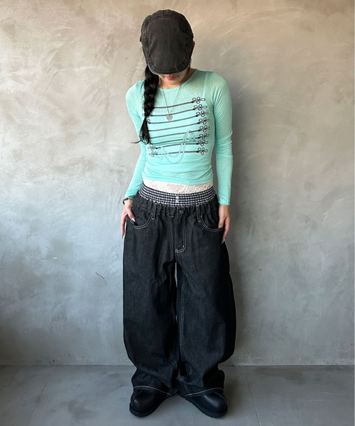 sedacle girl(セダクルガール)の「チェックレイヤードデニム(デニムパンツ・レディース・ライトインディゴブルー/ブラック・MEDIUM/SMALL)」の8枚目の写真