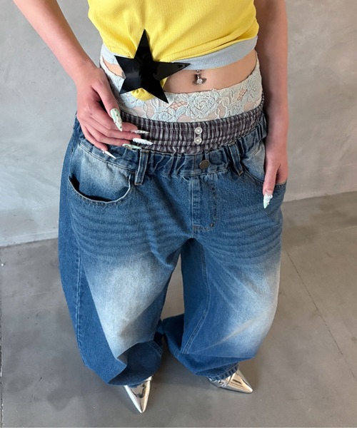 sedacle girl(セダクルガール)の「チェックレイヤードデニム(デニムパンツ・レディース・ライトインディゴブルー/ブラック・MEDIUM/SMALL)」の13枚目の写真