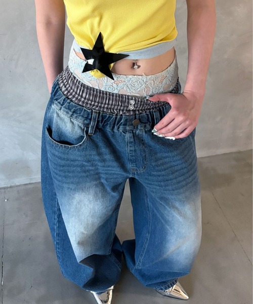 sedacle girl(セダクルガール)の「チェックレイヤードデニム(デニムパンツ・レディース・ライトインディゴブルー/ブラック・MEDIUM/SMALL)」の14枚目の写真