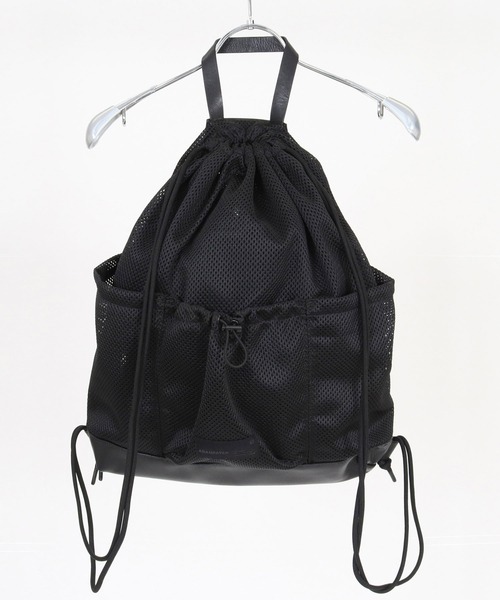 ADAM PATEK(アダムパテック)の「mko13447-Leather trimmed mesh drawstring bag ナップサック(AP2619011)(バックパック/リュック・メンズ・ブラック・FREE)」の7枚目の写真