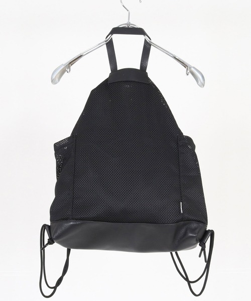 ADAM PATEK(アダムパテック)の「mko13447-Leather trimmed mesh drawstring bag ナップサック(AP2619011)(バックパック/リュック・メンズ・ブラック・FREE)」の8枚目の写真