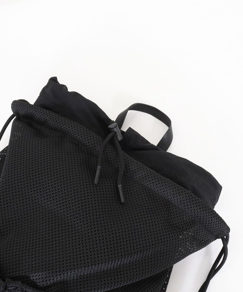 ADAM PATEK(アダムパテック)の「mko13447-Leather trimmed mesh drawstring bag ナップサック(AP2619011)(バックパック/リュック・メンズ・ブラック・FREE)」の14枚目の写真