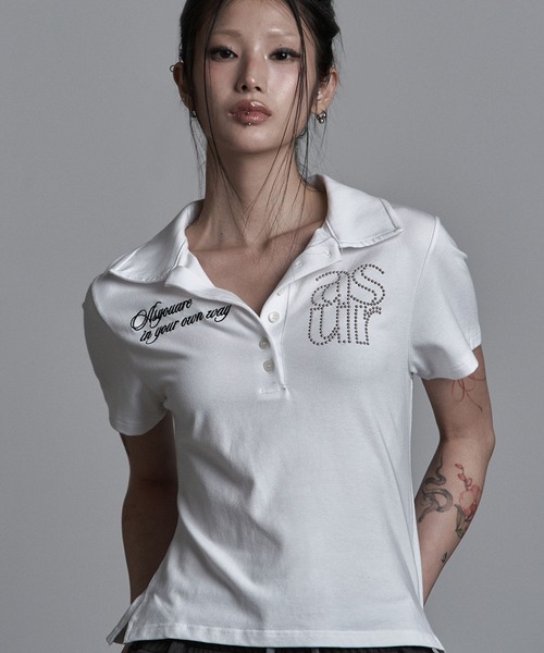 as you are(アズユーアー)の「◇ASYOUARE◇ベーシック ホットフィックス カラー Tシャツ BASIC HOTFIX COLLAR T-SHIRT(ポロシャツ・レディース・ブラック/ホワイト・S)」の2枚目の写真