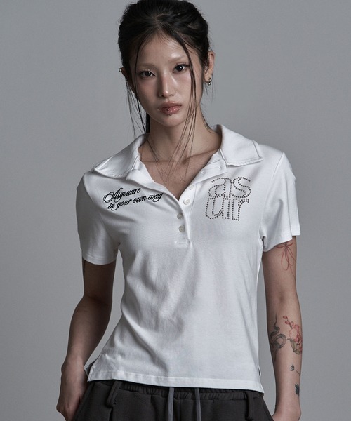 as you are(アズユーアー)の「◇ASYOUARE◇ベーシック ホットフィックス カラー Tシャツ BASIC HOTFIX COLLAR T-SHIRT(ポロシャツ・レディース・ブラック/ホワイト・S)」の3枚目の写真