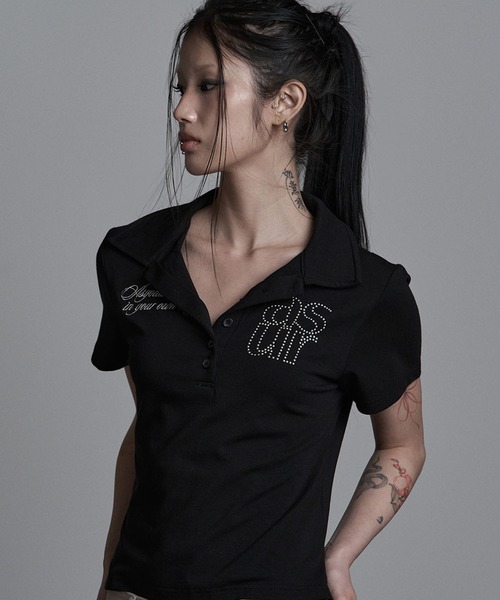 as you are(アズユーアー)の「◇ASYOUARE◇ベーシック ホットフィックス カラー Tシャツ BASIC HOTFIX COLLAR T-SHIRT(ポロシャツ・レディース・ブラック/ホワイト・S)」の6枚目の写真