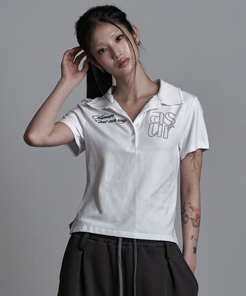 as you are(アズユーアー)の「◇ASYOUARE◇ベーシック ホットフィックス カラー Tシャツ BASIC HOTFIX COLLAR T-SHIRT(ポロシャツ・レディース・ブラック/ホワイト・S)」の4枚目の写真