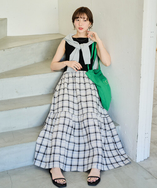 FREAK'S STORE(フリークスストア)の「限定展開 チェック ティアードスカート(スカート・レディース・ブラック/ベージュ/ブルー・MEDIUM/SMALL)」の12枚目の写真