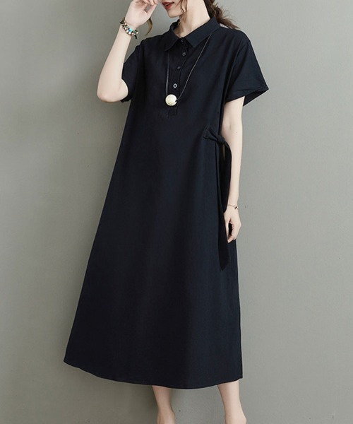 SallyLunn(サリーラン)の「ウエストリボン シャツロングワンピース(シャツワンピース・レディース・ブラック・MEDIUM/LARGE)」の7枚目の写真