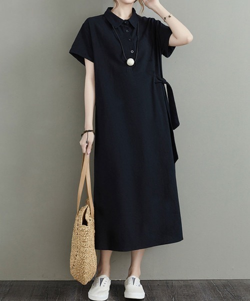 SallyLunn(サリーラン)の「ウエストリボン シャツロングワンピース(シャツワンピース・レディース・ブラック・MEDIUM/LARGE)」の6枚目の写真