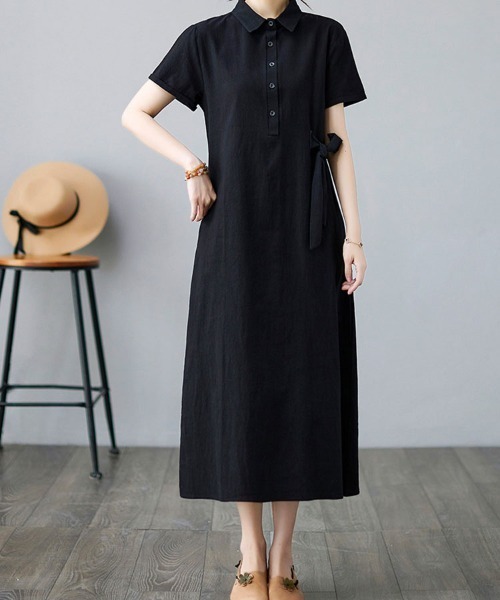 SallyLunn(サリーラン)の「ウエストリボン シャツロングワンピース(シャツワンピース・レディース・ブラック・MEDIUM/LARGE)」の9枚目の写真