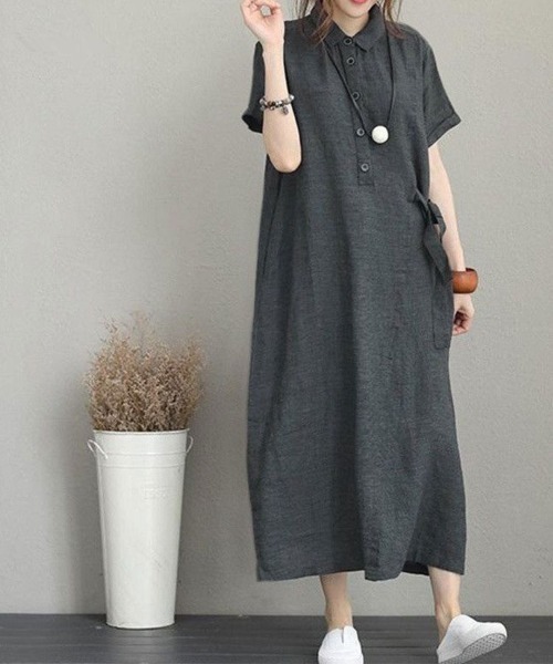 SallyLunn(サリーラン)の「ウエストリボン シャツロングワンピース(シャツワンピース・レディース・ブラック・MEDIUM/LARGE)」の12枚目の写真