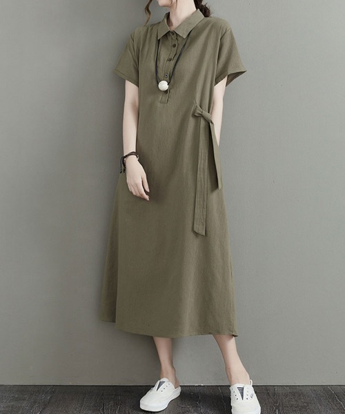 SallyLunn(サリーラン)の「ウエストリボン シャツロングワンピース(シャツワンピース・レディース・ブラック・MEDIUM/LARGE)」の3枚目の写真