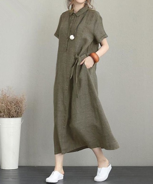 SallyLunn(サリーラン)の「ウエストリボン シャツロングワンピース(シャツワンピース・レディース・ブラック・MEDIUM/LARGE)」の2枚目の写真