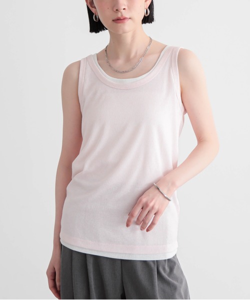 for/c(フォーシー)の「MIXカラー2枚セットタンクトップ【サスティナブル】(Tシャツ/カットソー・レディース・グレー×ホワイト/ホワイト×ブルー/ホワイト×ピンク・M/L)」の1枚目の写真