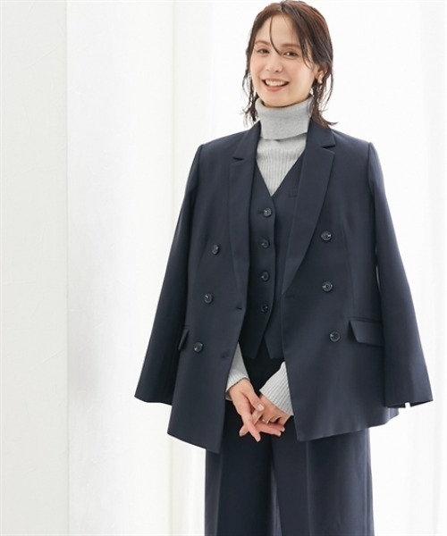 7days Life Styling（セブンデイズライフスタイリング）の「【洗濯機で洗える】3つ揃えスーツ（ジャケット＋ベスト＋ワイドパンツ）（スーツセット・レディース・ネイビー/グレー系・S/M/L/LL/3L）」の4枚目の写真
