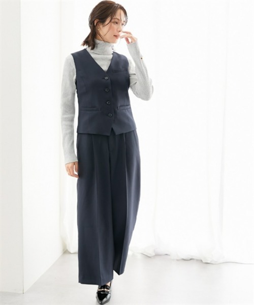 7days Life Styling（セブンデイズライフスタイリング）の「【洗濯機で洗える】3つ揃えスーツ（ジャケット＋ベスト＋ワイドパンツ）（スーツセット・レディース・ネイビー/グレー系・S/M/L/LL/3L）」の6枚目の写真