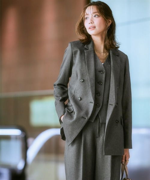7days Life Styling（セブンデイズライフスタイリング）の「【洗濯機で洗える】3つ揃えスーツ（ジャケット＋ベスト＋ワイドパンツ）（スーツセット・レディース・ネイビー/グレー系・S/M/L/LL/3L）」の7枚目の写真