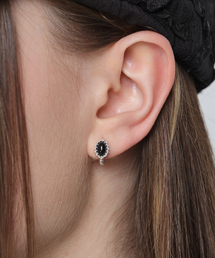 OVAL STONE EARRING_BLACK SILVER