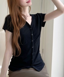 Vネックヘンリーデザイン 半袖Tシャツ
