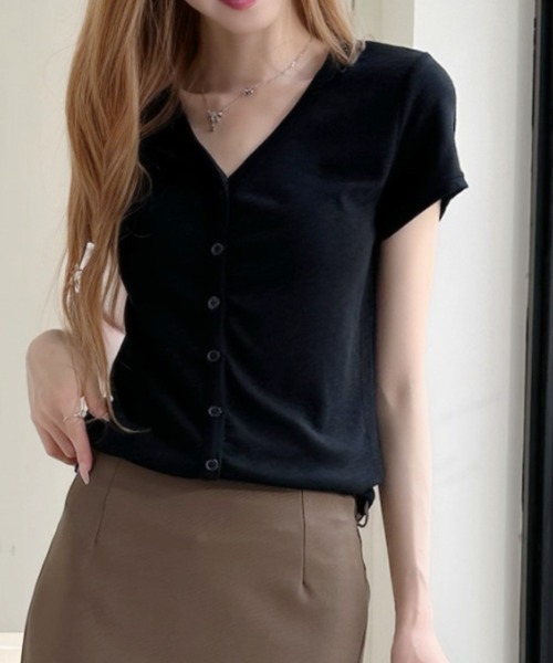 Ada.(エイダ)の「Vネックヘンリーデザイン 半袖Tシャツ(Tシャツ/カットソー・レディース・ブラック/ホワイト/ピンク・FREE)」の11枚目の写真