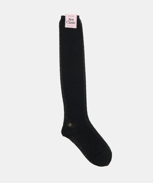 MARCOMONDE(マルコモンド)の「MARCOMONDE/ マルコモンド sheer ribbed high socks(ソックス/靴下・レディース・ブラック/アイボリー・FREE)」の1枚目の写真