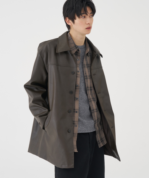 BASEMOMENT(ベースモーメント)の「アーティフィシャルレザー カコート アッシュブラウン(ライダースジャケット・メンズ・その他・M/L)」の1枚目の写真