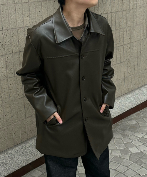 BASEMOMENT(ベースモーメント)の「アーティフィシャルレザー カコート アッシュブラウン(ライダースジャケット・メンズ・その他・M/L)」の9枚目の写真