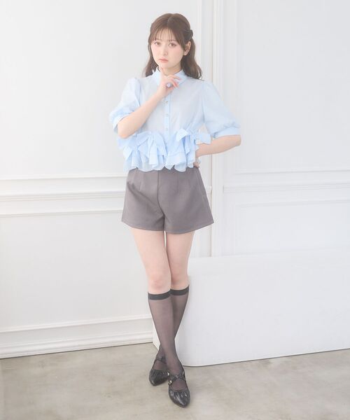 MAJESTIC LEGON（マジェスティックレゴン）の「リボンフリルペプラム半袖ブラウス（シャツ/ブラウス・レディース・ブルー/オフホワイト/ピンク・MEDIUM）」の20枚目の写真