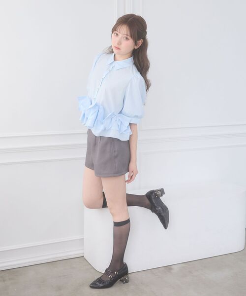 MAJESTIC LEGON（マジェスティックレゴン）の「リボンフリルペプラム半袖ブラウス（シャツ/ブラウス・レディース・ブルー/オフホワイト/ピンク・MEDIUM）」の18枚目の写真