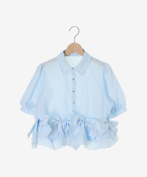 MAJESTIC LEGON（マジェスティックレゴン）の「リボンフリルペプラム半袖ブラウス（シャツ/ブラウス・レディース・ブルー/オフホワイト/ピンク・MEDIUM）」の11枚目の写真