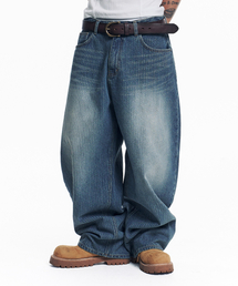 EASY NO EASY（イージーノーイージー）の「ストライプレタリングデニムパンツ - ミディアムブルー（デニムパンツ）」