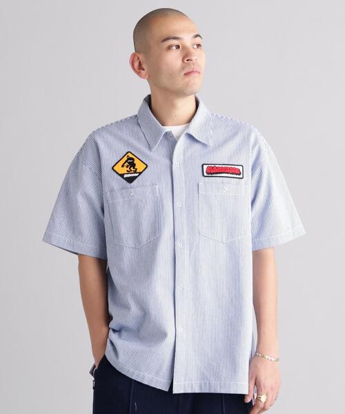 MANASTASH(マナスタッシュ)の「MANASTASH/マナスタッシュ/PATCHED LOGO WORK SHIRT(シャツ/ブラウス・メンズ・ブルー系その他3/その他3/ブラック・S/XL/L)」の1枚目の写真