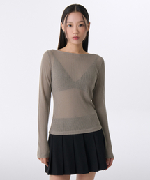ウィメンズバーティカルシアーボートネック長袖Tシャツ[トープ]