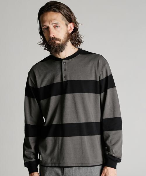 Schott(ショット)の「Schott/ショット/ORIGINAL BORDER HENLEY LS T-SHIRT/オリジナル ボーダーヘンリー ロンT(Tシャツ/カットソー・メンズ・ブラック/ブラウン・XL/L/M/2XL)」の3枚目の写真
