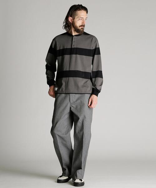 Schott(ショット)の「Schott/ショット/ORIGINAL BORDER HENLEY LS T-SHIRT/オリジナル ボーダーヘンリー ロンT(Tシャツ/カットソー・メンズ・ブラック/ブラウン・XL/L/M/2XL)」の4枚目の写真