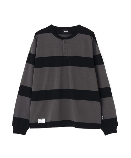 Schott(ショット)の「Schott/ショット/ORIGINAL BORDER HENLEY LS T-SHIRT/オリジナル ボーダーヘンリー ロンT(Tシャツ/カットソー・メンズ・ブラック/ブラウン・XL/L/M/2XL)」の5枚目の写真