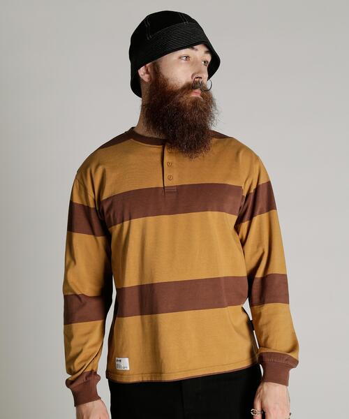 Schott(ショット)の「Schott/ショット/ORIGINAL BORDER HENLEY LS T-SHIRT/オリジナル ボーダーヘンリー ロンT(Tシャツ/カットソー・メンズ・ブラック/ブラウン・XL/L/M/2XL)」の8枚目の写真