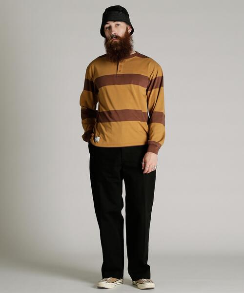 Schott(ショット)の「Schott/ショット/ORIGINAL BORDER HENLEY LS T-SHIRT/オリジナル ボーダーヘンリー ロンT(Tシャツ/カットソー・メンズ・ブラック/ブラウン・XL/L/M/2XL)」の9枚目の写真