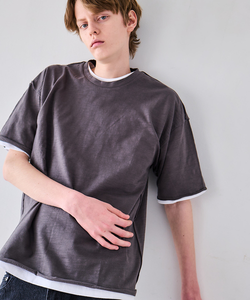 OSKR(オーエスケーアール)の「OSKR / オーエスケーアール Slab Cut Off Tee Shirt(Tシャツ/カットソー・メンズ・ブラック/グレー・LARGE/MEDIUM)」の1枚目の写真