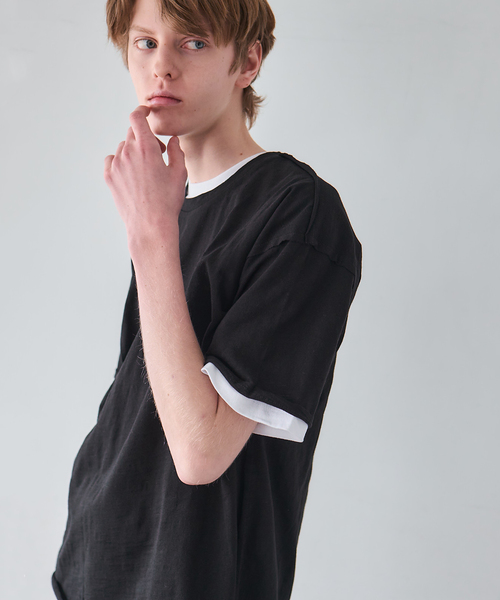 OSKR(オーエスケーアール)の「OSKR / オーエスケーアール Slab Cut Off Tee Shirt(Tシャツ/カットソー・メンズ・ブラック/グレー・LARGE/MEDIUM)」の2枚目の写真