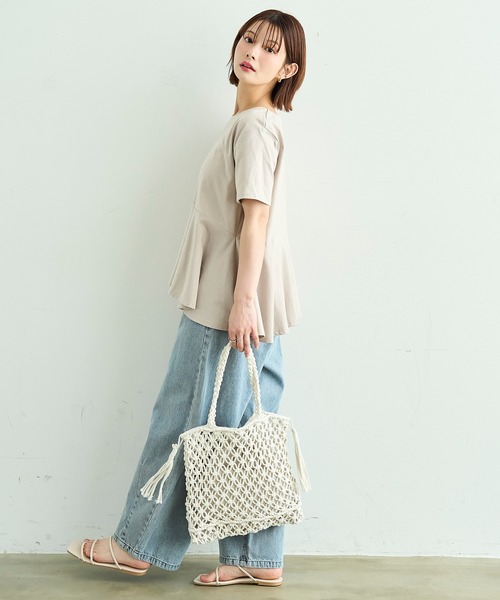 mil(ミル)の「クロシェ編み メッシュ トートバッグ / ハンドクラフト ロープ編み【587261】(トートバッグ・レディース・ベージュ/ホワイト・ONE SIZE)」の3枚目の写真